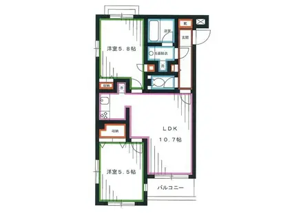 カターラ宮前(2LDK/1階)の間取り写真