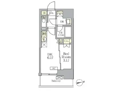 ザ・ライオンズフォーシア文京湯島(1DK/2階)の間取り写真