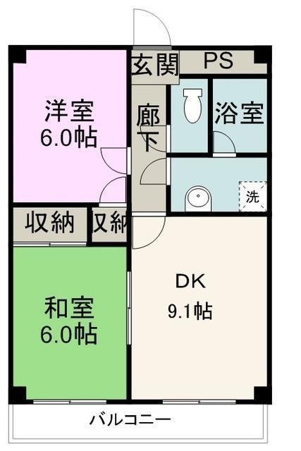 サンハイツエバンス(2DK/1階)の間取り写真