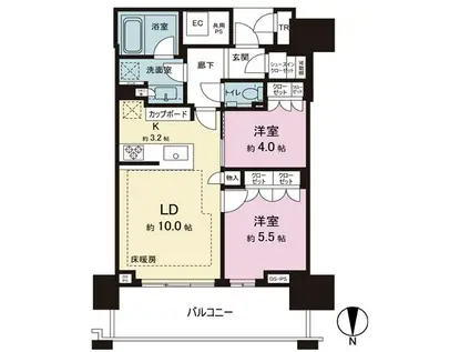 ベイズ タワー&ガーデン(2LDK/11階)の間取り写真
