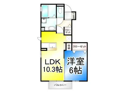 サウザン夢 A棟(1LDK/1階)の間取り写真