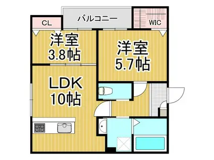 グラシアスコート武庫之荘(2LDK/3階)の間取り写真