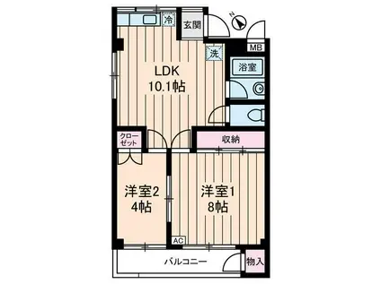 コーポ睦(2LDK/4階)の間取り写真