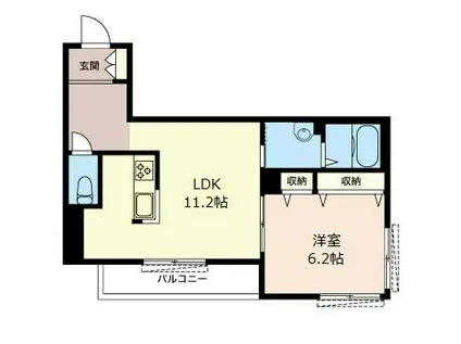 ジャスティス(1LDK/2階)の間取り写真