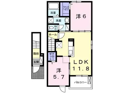 グラース・アンジュF(2LDK/2階)の間取り写真