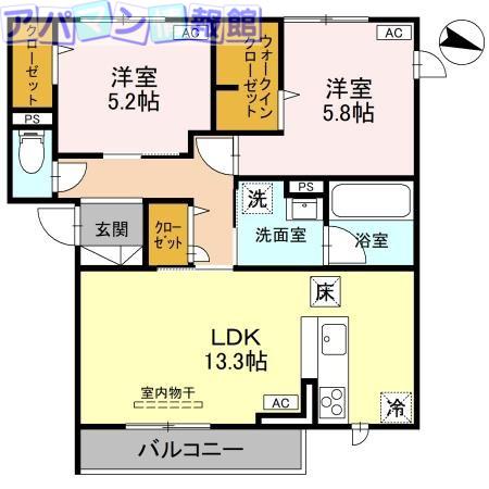 プリュニエ(2LDK/1階)の間取り写真