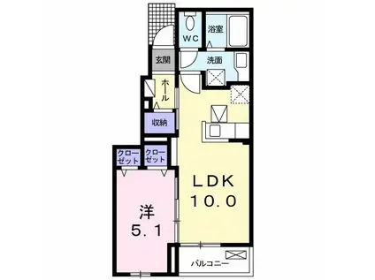 ファミールK山崎(1LDK/1階)の間取り写真