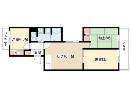 アーバンドエル猪高台(3LDK/1階)の間取り写真