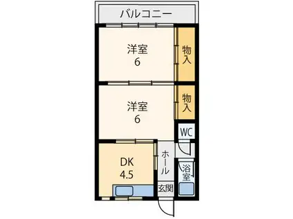 岡寺ヒルズ(2K/2階)の間取り写真