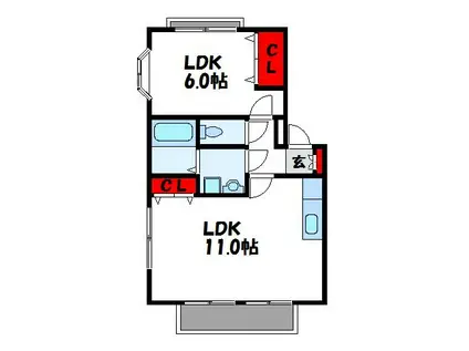 サンワード篠栗A棟(1LDK/2階)の間取り写真