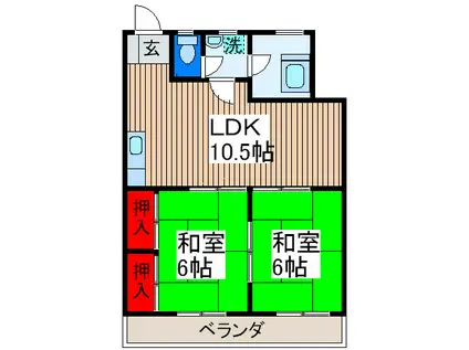 尾花第2フラワーマンション(2LDK/2階)の間取り写真
