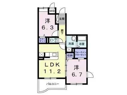 マンショングレイスエレガント(2LDK/2階)の間取り写真