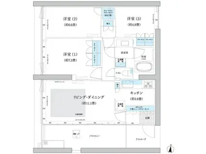 ガーデニエール砧 ウエスト(3LDK/8階)の間取り写真