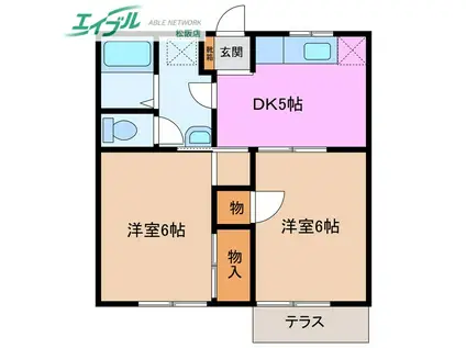 メゾンピュアコート A棟(2DK/1階)の間取り写真