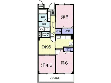 ライジングパレス(3DK/2階)の間取り写真