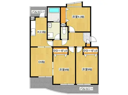 アスピレーション(3DK/5階)の間取り写真