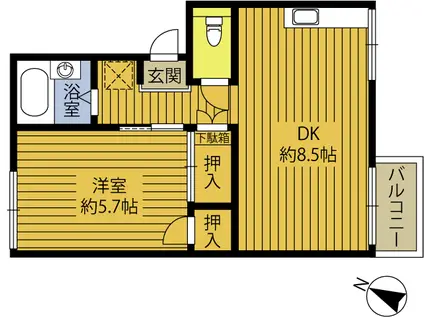 プレジール中村B(1LDK/1階)の間取り写真