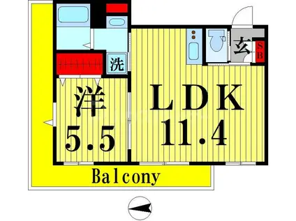 ヘーベル フロイデ 北千住(1LDK/4階)の間取り写真