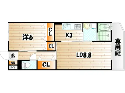 コートユウ C棟(1LDK/1階)の間取り写真