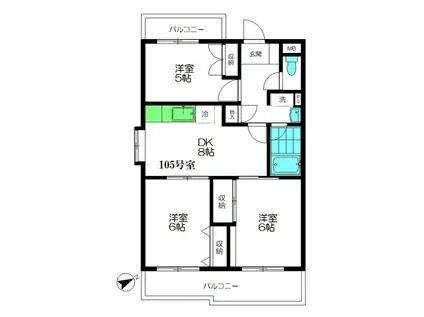 イーストウッドレジデンス(3DK/1階)の間取り写真