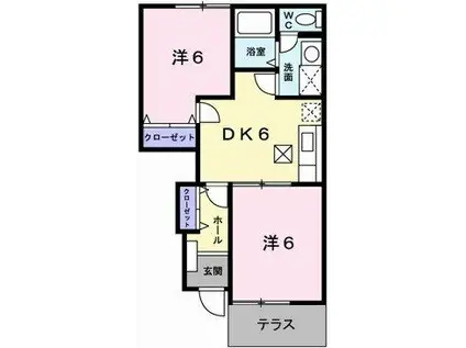 イチサンアベニューB棟(2DK/1階)の間取り写真