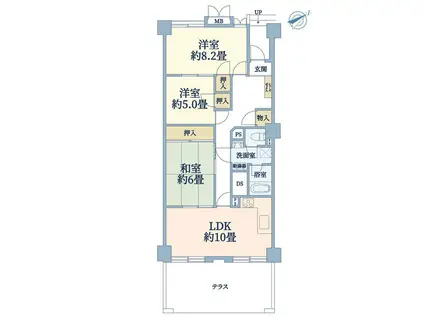 梶ヶ谷ビレジB棟(3LDK/1階)の間取り写真