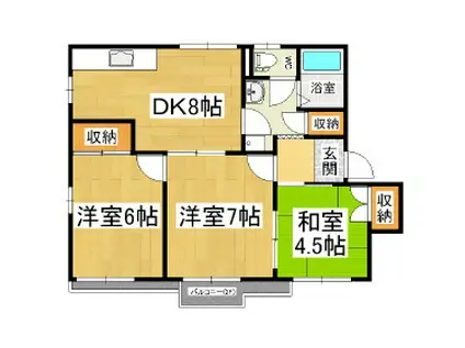 タウニー樹里C棟(3DK/2階)の間取り写真