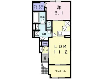 LUCE つくばB棟(1LDK/1階)の間取り写真