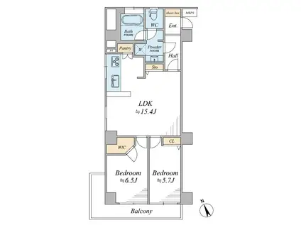 秀和六本木レジデンス(2LDK/6階)の間取り写真