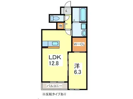 ヴェルジェ畑中B棟(1LDK/1階)の間取り写真