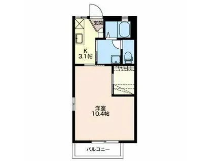 フォンテーヌ東F(1K/2階)の間取り写真