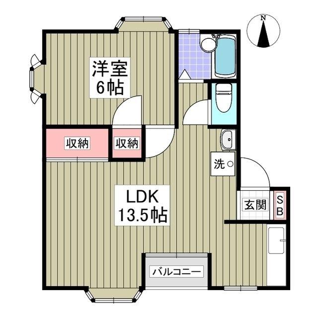 ルビーヒルズB(1LDK/2階)の間取り写真