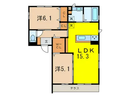 クレール桃山台(2LDK/1階)の間取り写真