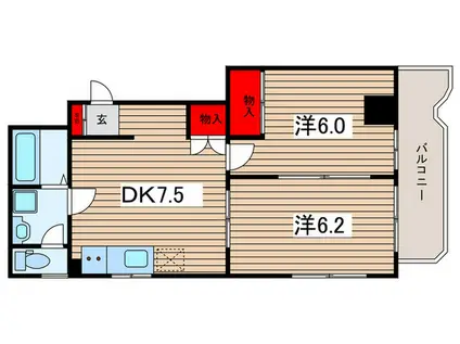 ベルジュピノ(2DK/5階)の間取り写真