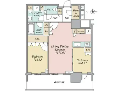 HARUMI FLAG SUN VILLAGE T棟(2LDK/27階)の間取り写真