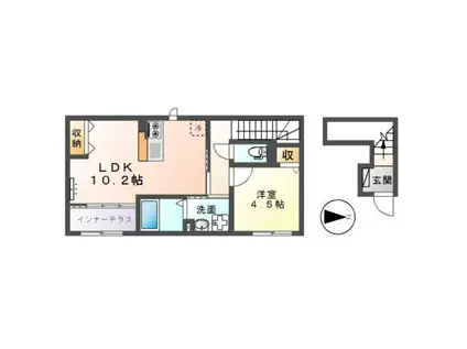 ロイヤルハイツしきII番館(1LDK/2階)の間取り写真