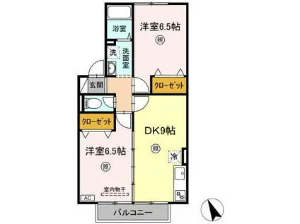 ロードキャッスル A(2DK/2階)の間取り写真