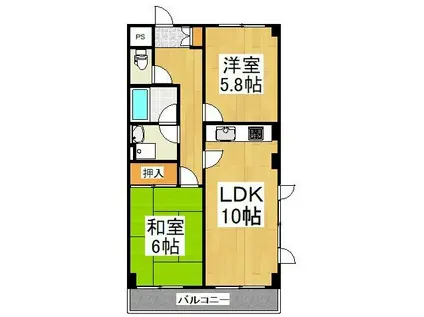 グリーンプラザ所沢(2LDK/2階)の間取り写真