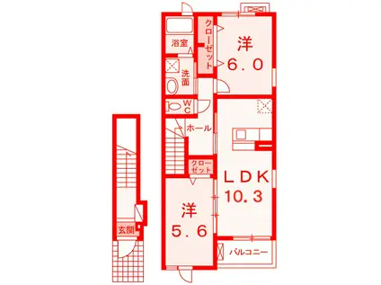 メゾン・ソレイユ(2LDK/2階)の間取り写真