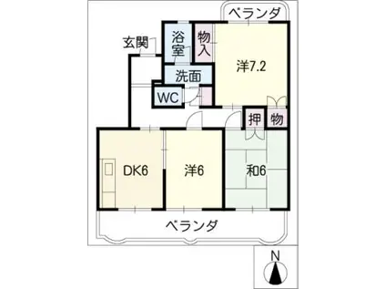 カーサ グランドーレ(3DK/2階)の間取り写真