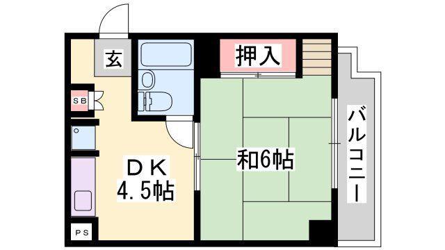 ジュネス姫路I(1DK/4階)の間取り写真
