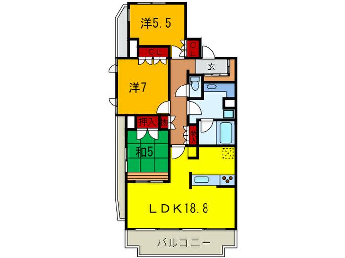 アーバネックス三宮磯辺通(3LDK/2階)の間取り写真