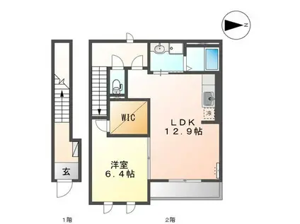 インテリジェントスペースII(1LDK/2階)の間取り写真