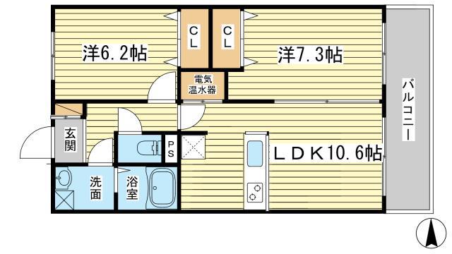 インタービレッジ城北(2LDK/1階)の間取り写真