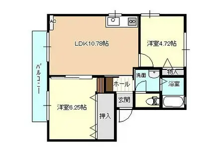 シャトレー根塚 A棟(2LDK/1階)の間取り写真