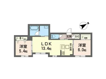 グランシャトー宮沢(2LDK/1階)の間取り写真