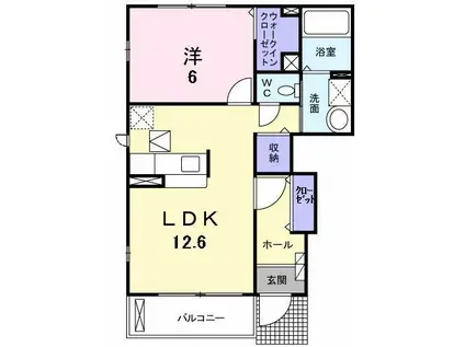 ローマ・アリエス・アイ(1LDK/1階)の間取り写真