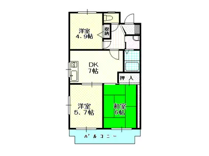 ルナ・コート(3DK/1階)の間取り写真