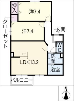 エル・デュー(2LDK/1階)の間取り写真