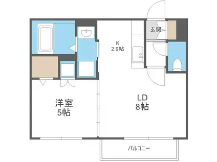 プライマル札幌円山旧サムティ円山レジデンス(1LDK/4階)の間取り写真